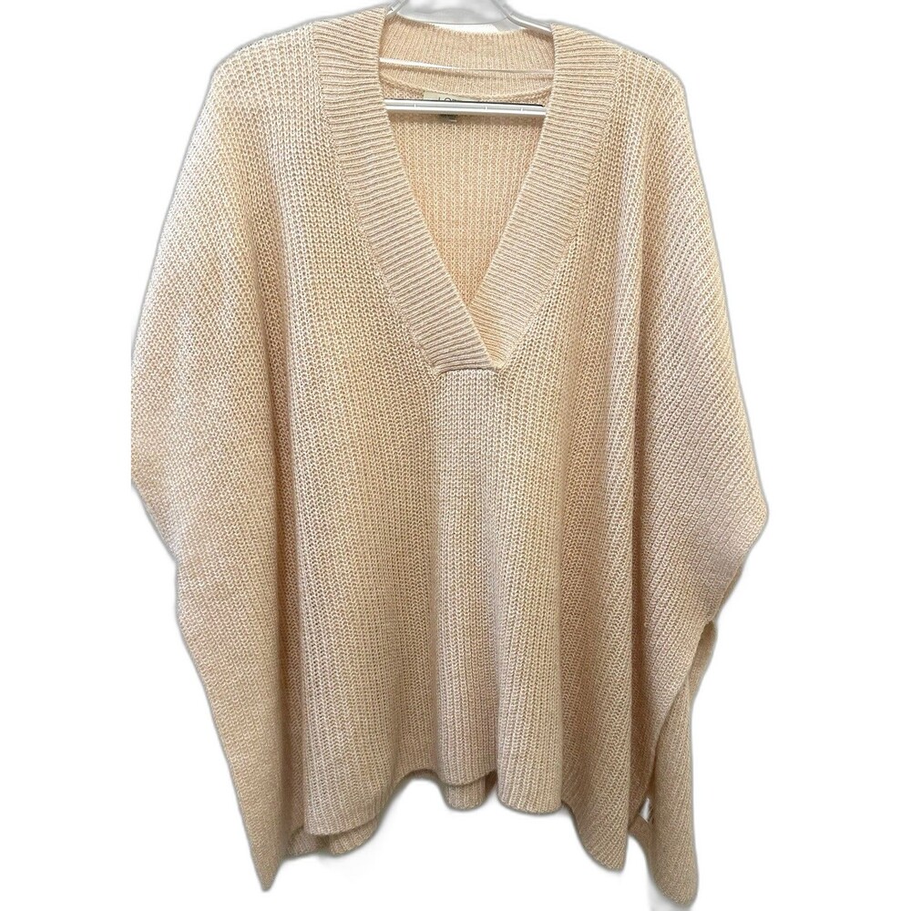 LOFT Oversized Knit Poncho Sweater – XS/S – Beige – V-Neck – Acrylic